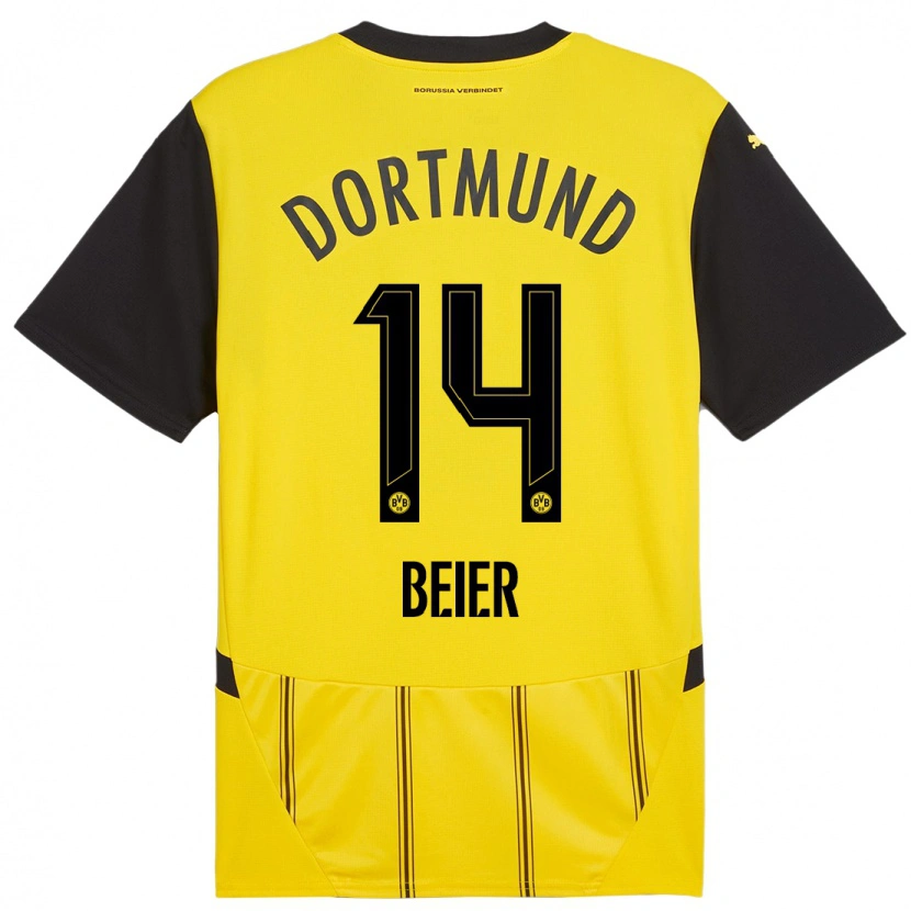 Danxen Enfant Maillot Maximilian Beier #14 Jaune Noir Tenues Domicile 2024/25 T-Shirt