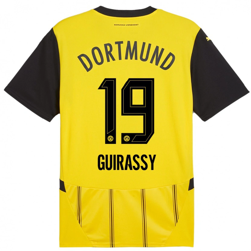 Danxen Enfant Maillot Serhou Guirassy #19 Jaune Noir Tenues Domicile 2024/25 T-Shirt