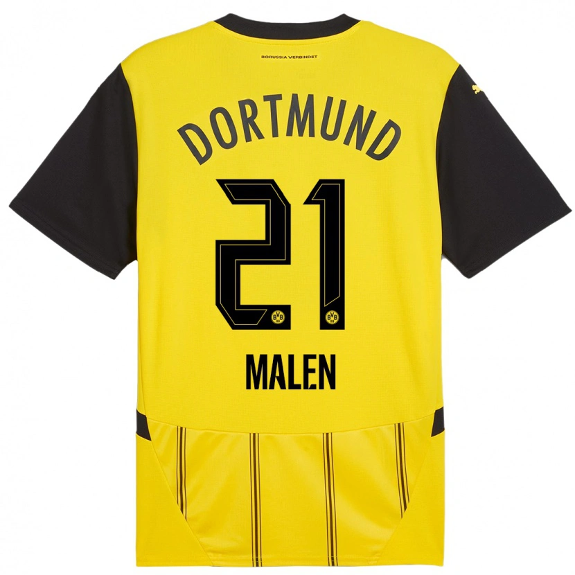 Danxen Enfant Maillot Donyell Malen #21 Jaune Noir Tenues Domicile 2024/25 T-Shirt