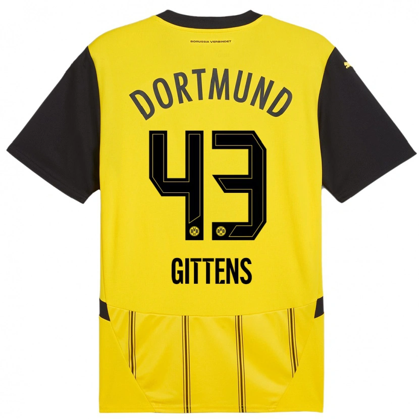 Danxen Enfant Maillot Jamie Gittens #43 Jaune Noir Tenues Domicile 2024/25 T-Shirt