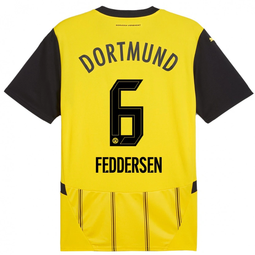 Danxen Enfant Maillot Jonas Feddersen #6 Jaune Noir Tenues Domicile 2024/25 T-Shirt