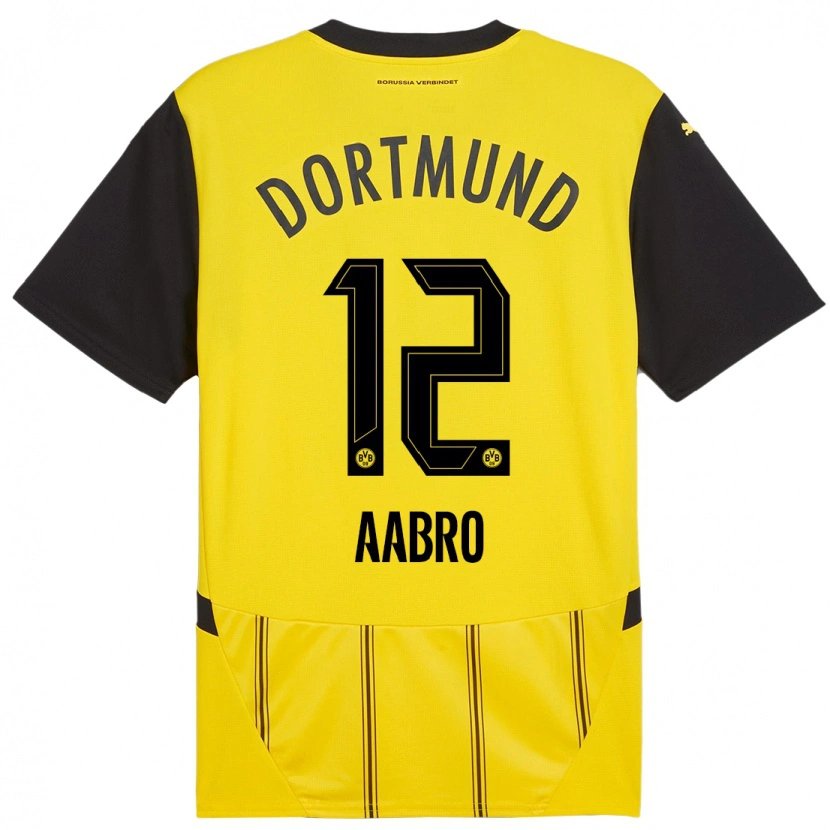 Danxen Enfant Maillot Gustav Aabro #12 Jaune Noir Tenues Domicile 2024/25 T-Shirt