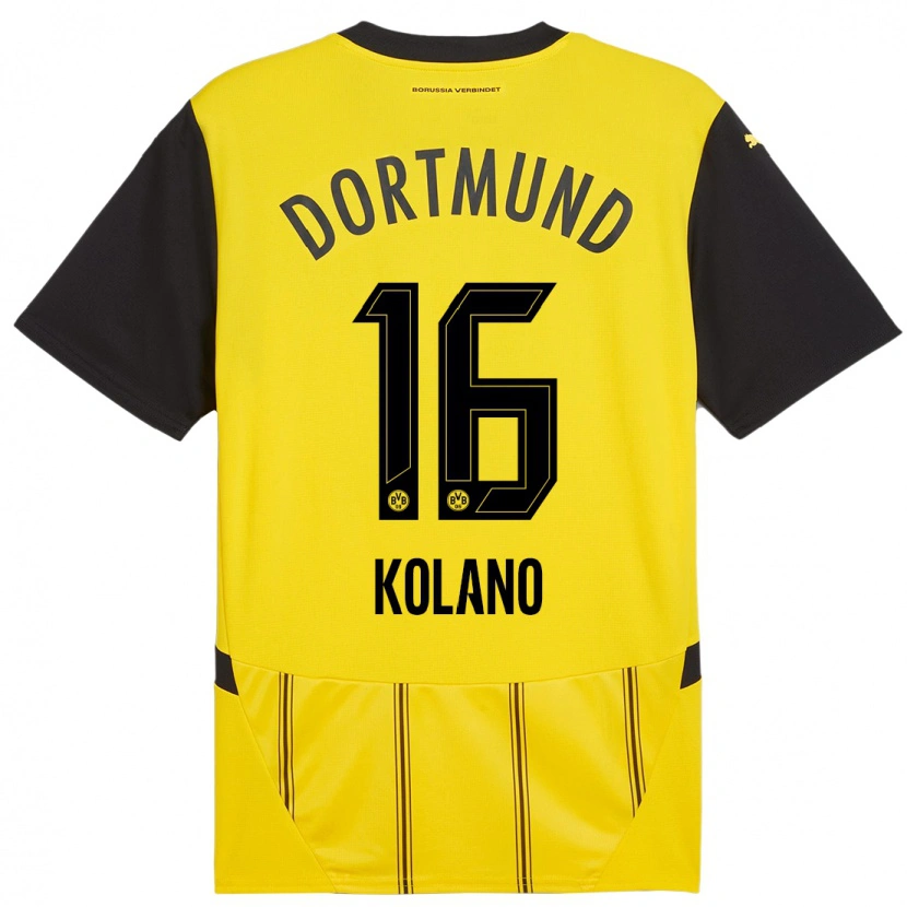 Danxen Enfant Maillot Damian Kolano #16 Jaune Noir Tenues Domicile 2024/25 T-Shirt