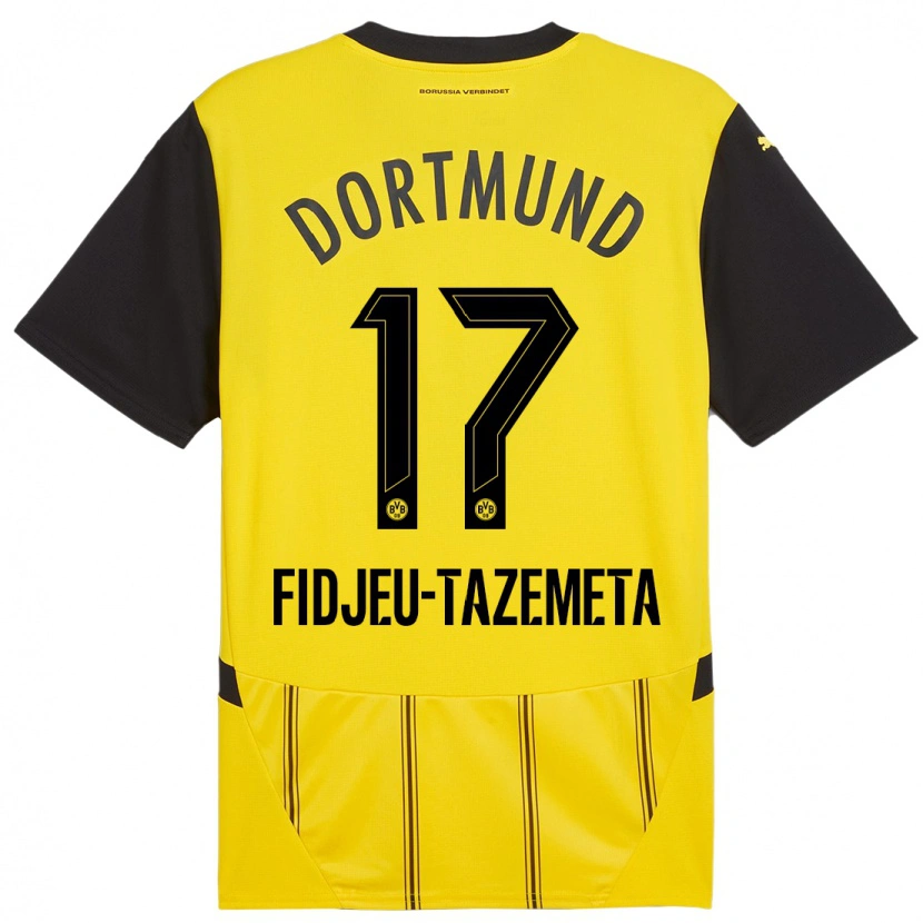 Danxen Enfant Maillot Thierry Fidjeu-Tazemeta #17 Jaune Noir Tenues Domicile 2024/25 T-Shirt