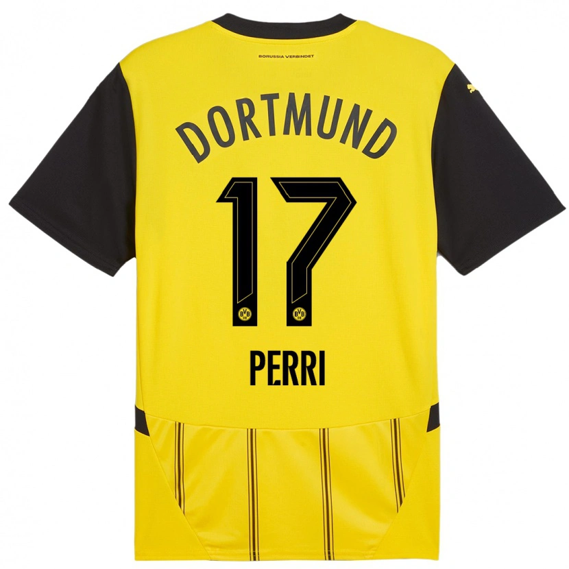 Danxen Enfant Maillot Luca Perri #17 Jaune Noir Tenues Domicile 2024/25 T-Shirt