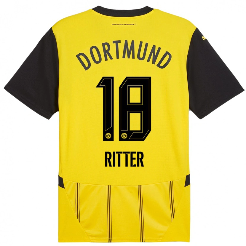 Danxen Enfant Maillot Roméo Ritter #18 Jaune Noir Tenues Domicile 2024/25 T-Shirt