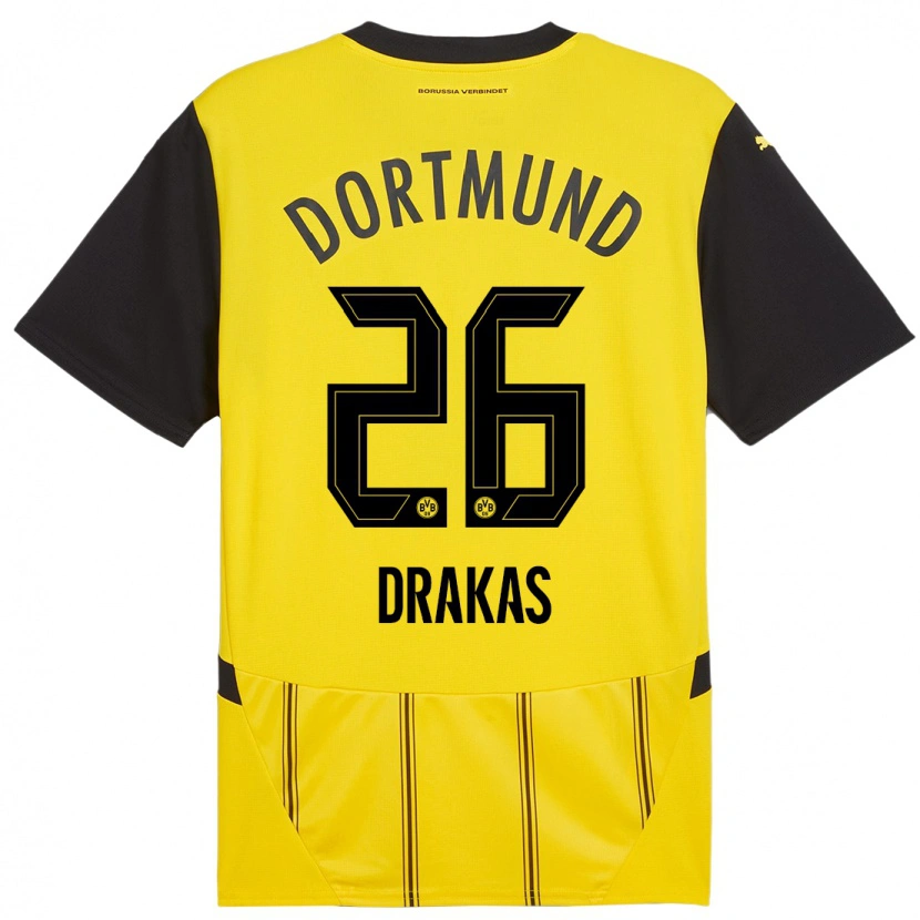 Danxen Enfant Maillot Babis Drakas #26 Jaune Noir Tenues Domicile 2024/25 T-Shirt