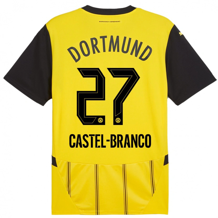 Danxen Enfant Maillot Diego Castel-Branco #27 Jaune Noir Tenues Domicile 2024/25 T-Shirt