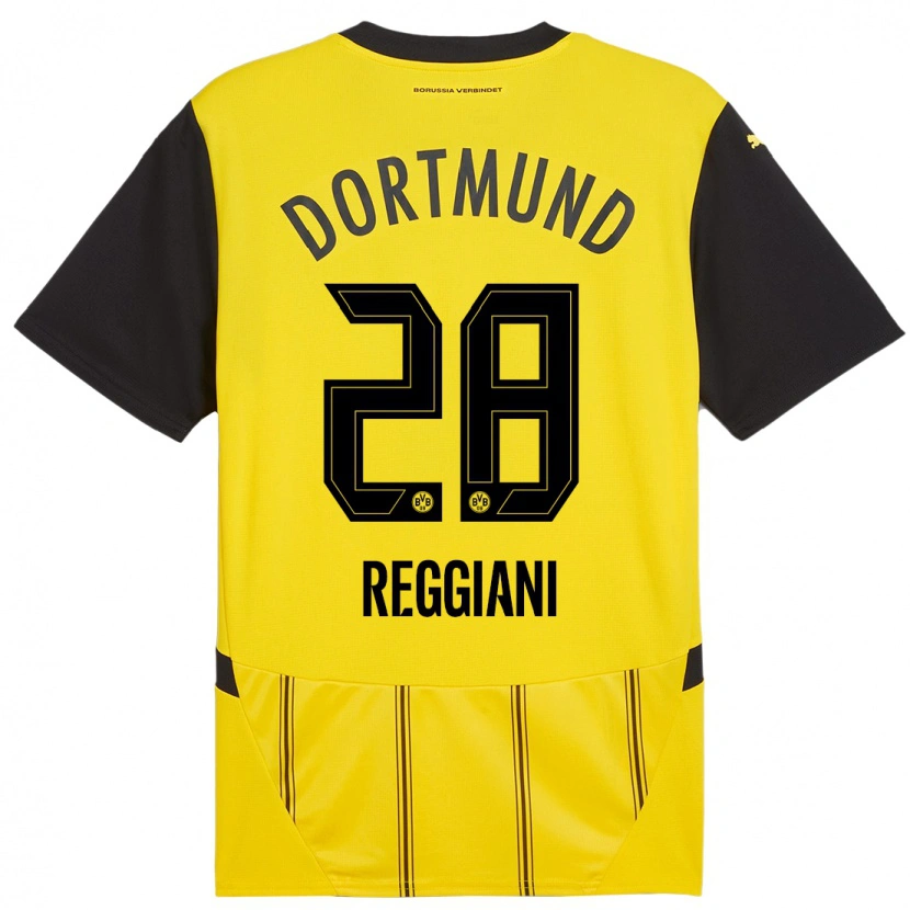 Danxen Enfant Maillot Luca Reggiani #28 Jaune Noir Tenues Domicile 2024/25 T-Shirt