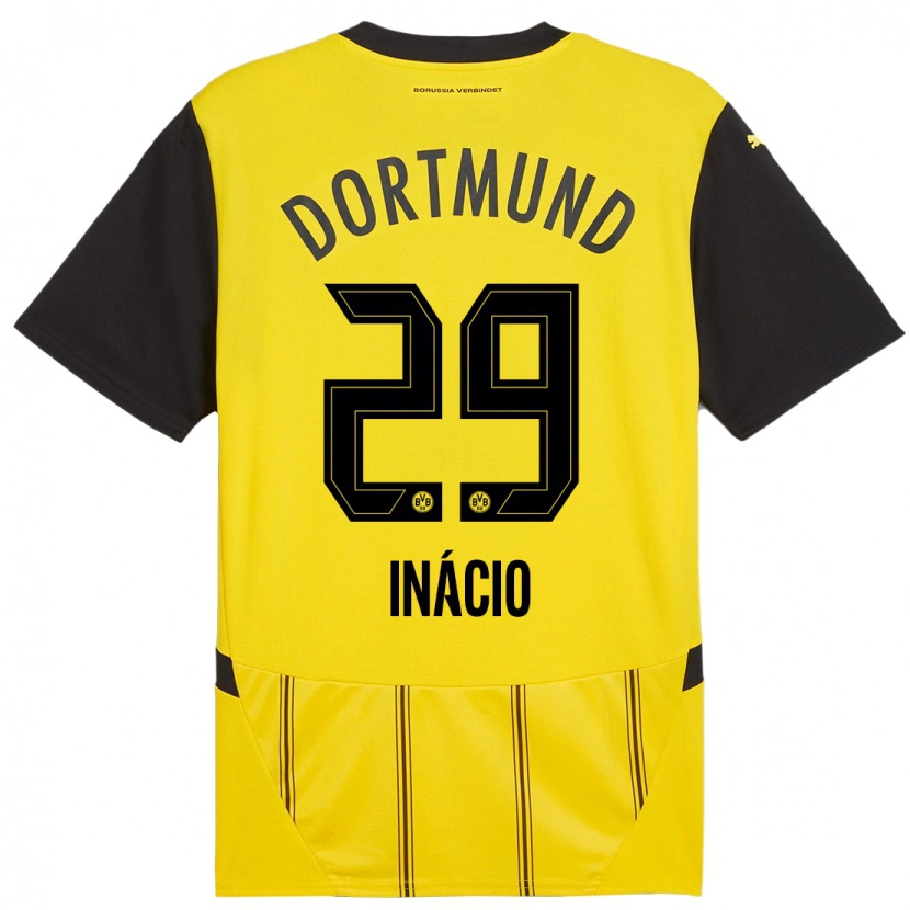 Danxen Enfant Maillot Samuele Inácio #29 Jaune Noir Tenues Domicile 2024/25 T-Shirt