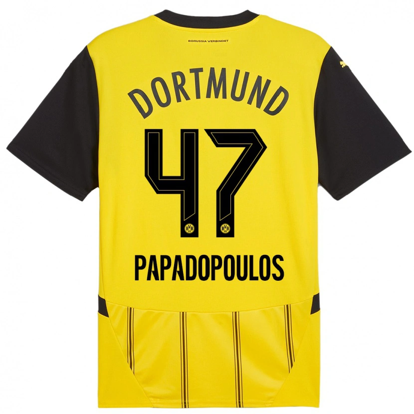 Danxen Enfant Maillot Antonios Papadopoulos #47 Jaune Noir Tenues Domicile 2024/25 T-Shirt