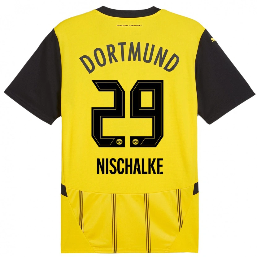 Danxen Enfant Maillot Jermain Nischalke #29 Jaune Noir Tenues Domicile 2024/25 T-Shirt