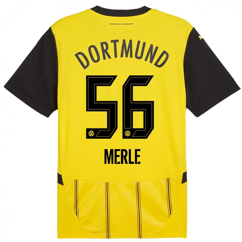 Danxen Enfant Maillot Albers Merle #56 Jaune Noir Tenues Domicile 2024/25 T-Shirt