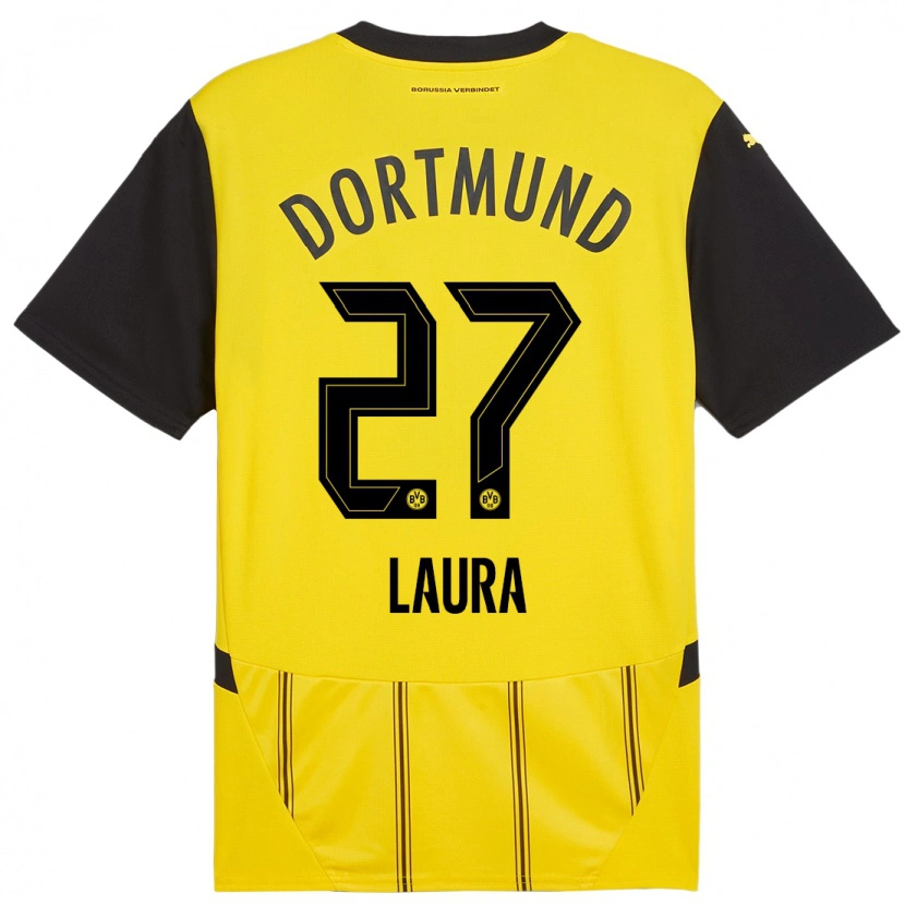 Danxen Enfant Maillot Van Der Heijden Laura #27 Jaune Noir Tenues Domicile 2024/25 T-Shirt