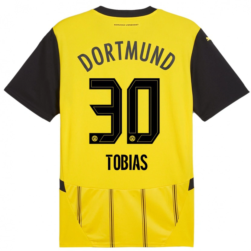 Danxen Enfant Maillot Vogt Tobias #30 Jaune Noir Tenues Domicile 2024/25 T-Shirt