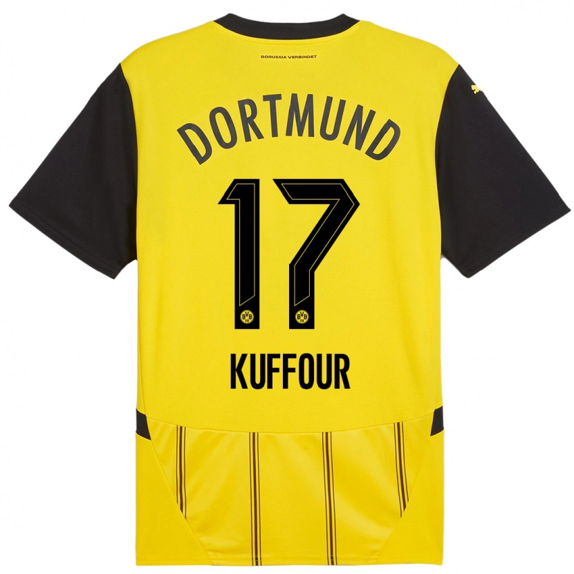 Danxen Enfant Maillot Lloyd-Addo Kuffour #17 Jaune Noir Tenues Domicile 2024/25 T-Shirt