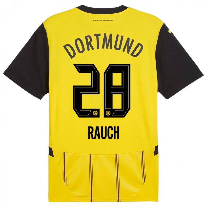 Danxen Enfant Maillot Julius Fynn Rauch #28 Jaune Noir Tenues Domicile 2024/25 T-Shirt