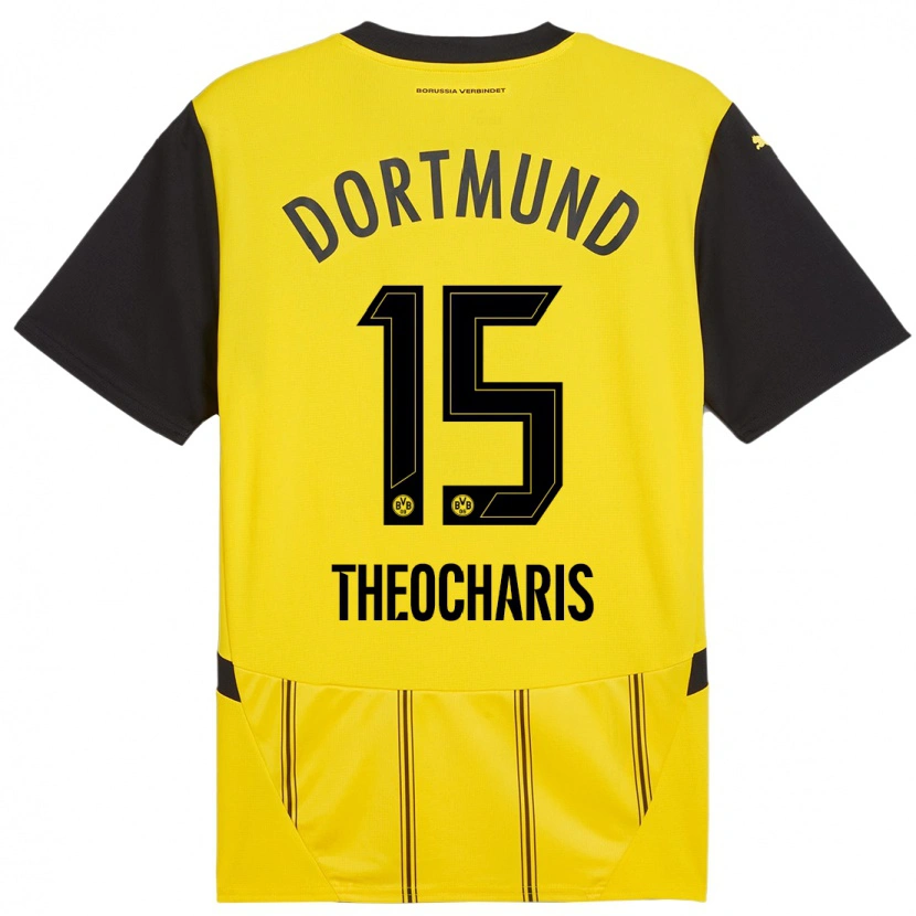 Danxen Enfant Maillot Elefterios Theocharis #15 Jaune Noir Tenues Domicile 2024/25 T-Shirt