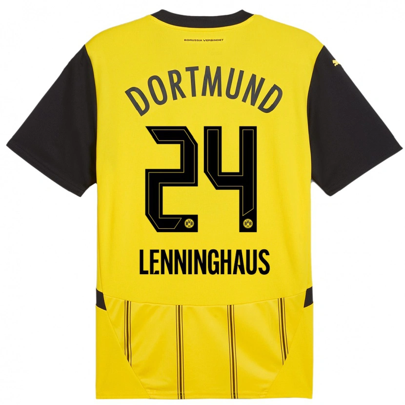 Danxen Enfant Maillot Mika Lenninghaus #24 Jaune Noir Tenues Domicile 2024/25 T-Shirt