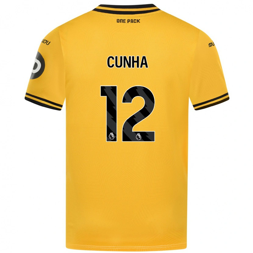 Danxen Enfant Maillot Matheus Cunha #12 Jaune Tenues Domicile 2024/25 T-Shirt