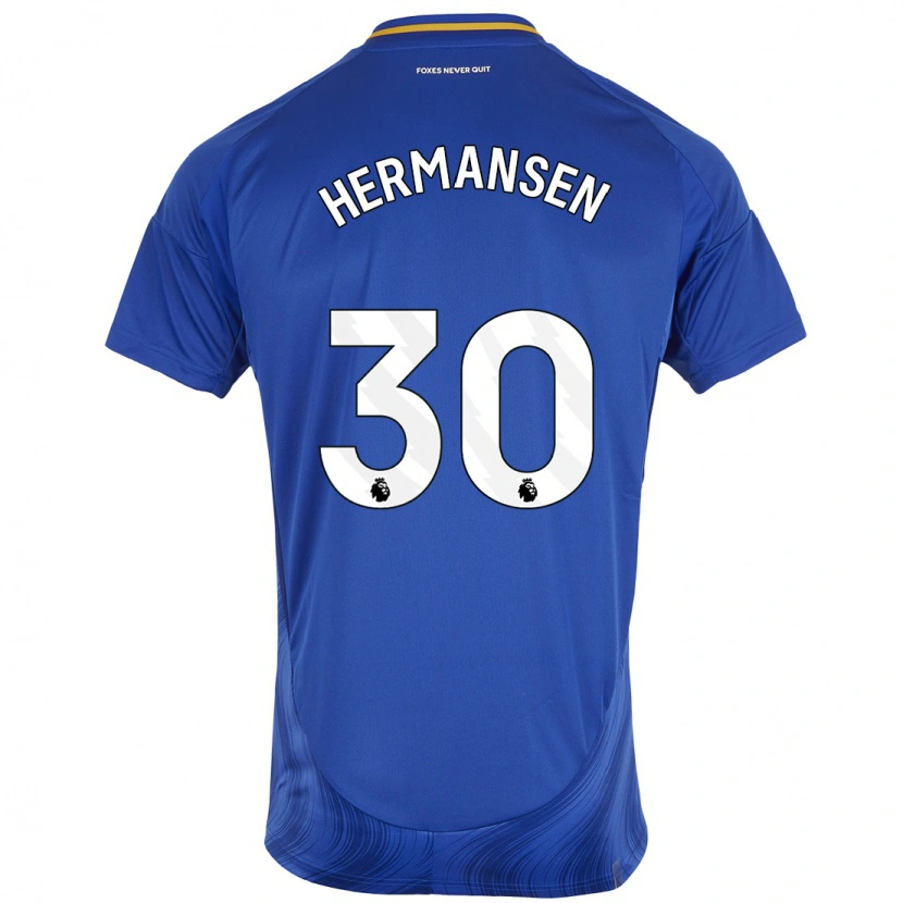 Danxen Enfant Maillot Mads Hermansen #30 Bleu Blanc Tenues Domicile 2024/25 T-Shirt