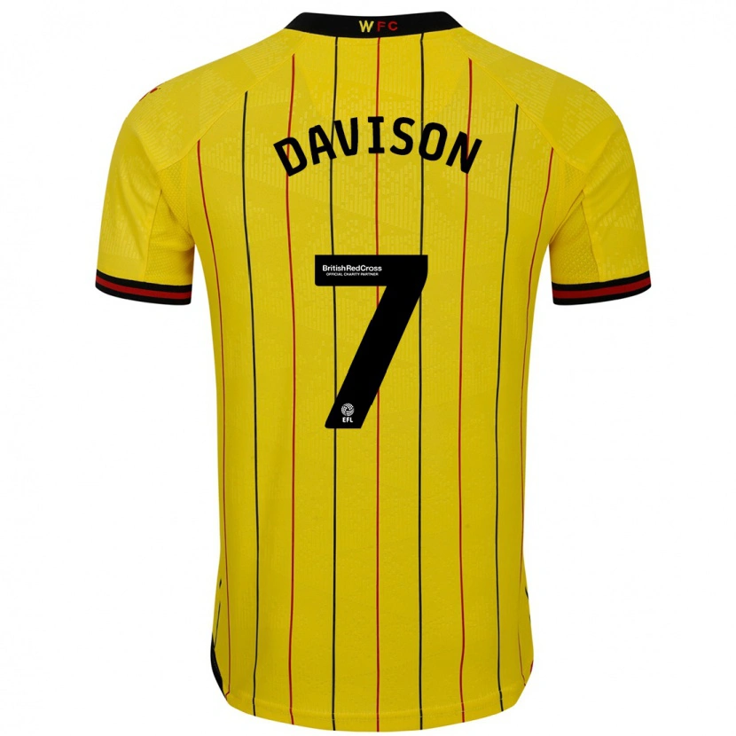 Danxen Enfant Maillot Gemma Davison #7 Jaune Et Noir Tenues Domicile 2024/25 T-Shirt