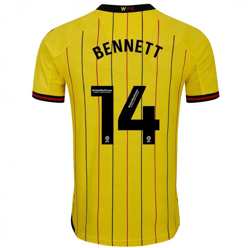 Danxen Enfant Maillot Harley Bennett #14 Jaune Et Noir Tenues Domicile 2024/25 T-Shirt