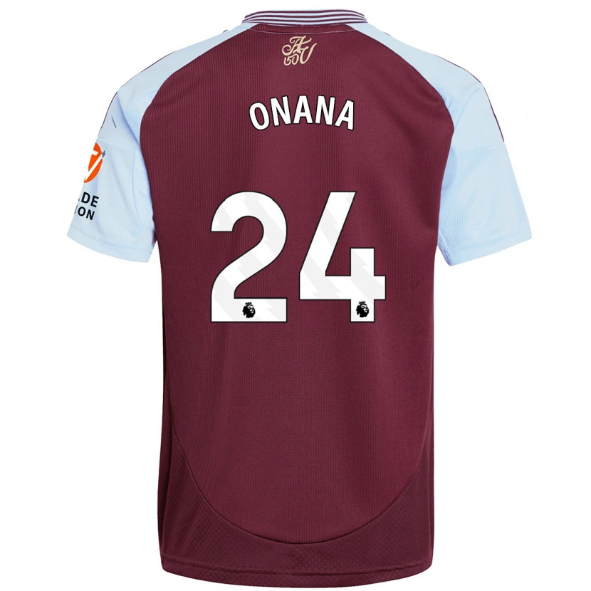 Danxen Enfant Maillot Amadou Onana #24 Bordeaux Bleu Ciel Tenues Domicile 2024/25 T-Shirt