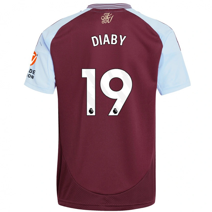 Danxen Enfant Maillot Moussa Diaby #19 Bordeaux Bleu Ciel Tenues Domicile 2024/25 T-Shirt