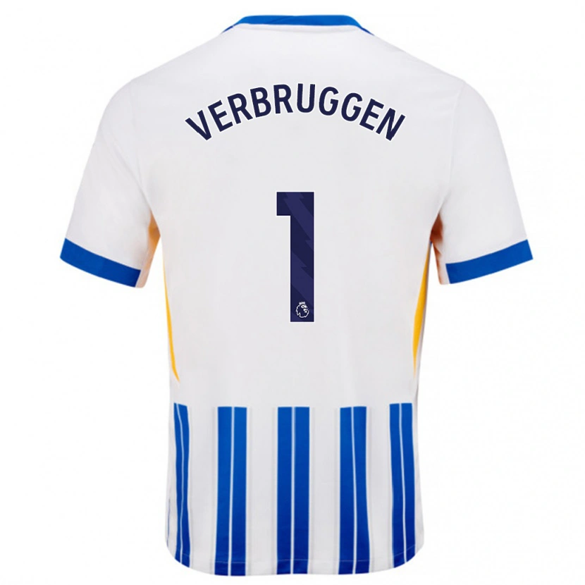 Danxen Enfant Maillot Bart Verbruggen #1 Blanc Bleu À Rayures Fines Tenues Domicile 2024/25 T-Shirt