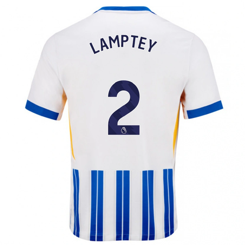 Danxen Enfant Maillot Tariq Lamptey #2 Blanc Bleu À Rayures Fines Tenues Domicile 2024/25 T-Shirt