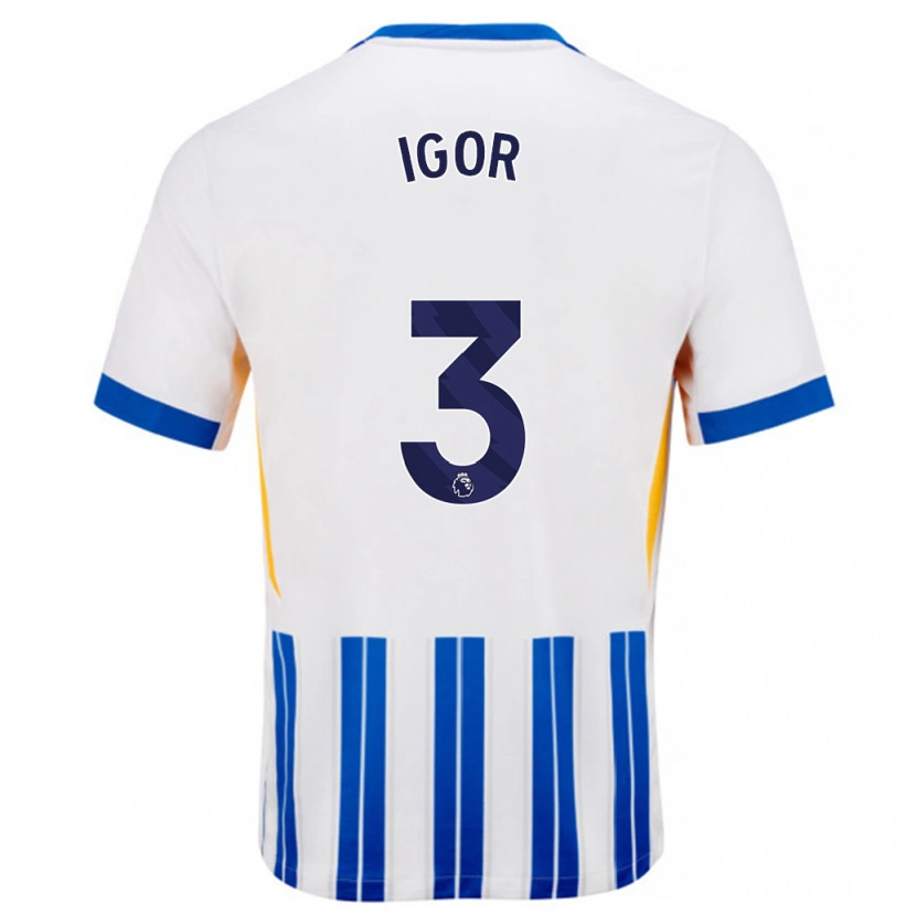 Danxen Enfant Maillot Igor #3 Blanc Bleu À Rayures Fines Tenues Domicile 2024/25 T-Shirt