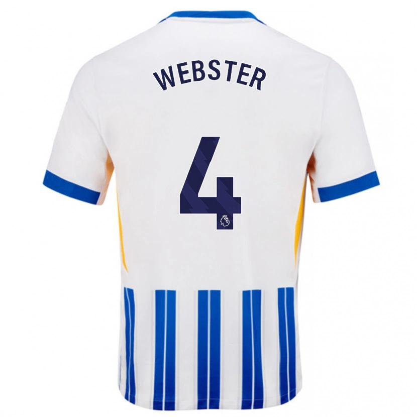 Danxen Enfant Maillot Adam Webster #4 Blanc Bleu À Rayures Fines Tenues Domicile 2024/25 T-Shirt