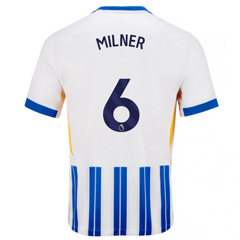 Danxen Enfant Maillot James Milner #6 Blanc Bleu À Rayures Fines Tenues Domicile 2024/25 T-Shirt