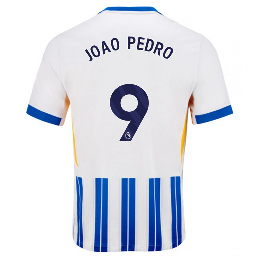 Danxen Enfant Maillot João Pedro #9 Blanc Bleu À Rayures Fines Tenues Domicile 2024/25 T-Shirt