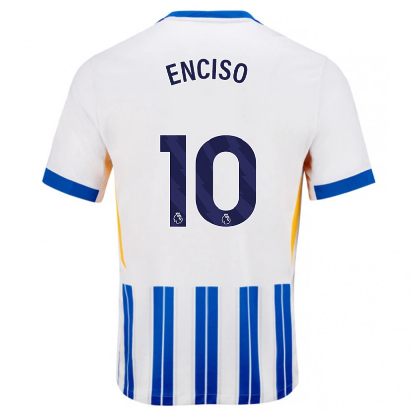 Danxen Enfant Maillot Julio Enciso #10 Blanc Bleu À Rayures Fines Tenues Domicile 2024/25 T-Shirt