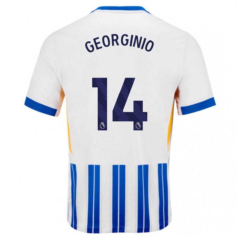 Danxen Enfant Maillot Georginio Rutter #14 Blanc Bleu À Rayures Fines Tenues Domicile 2024/25 T-Shirt