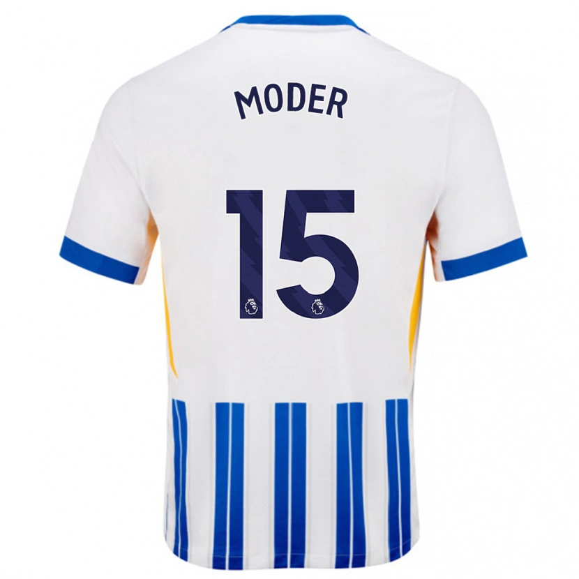 Danxen Enfant Maillot Jakub Moder #15 Blanc Bleu À Rayures Fines Tenues Domicile 2024/25 T-Shirt