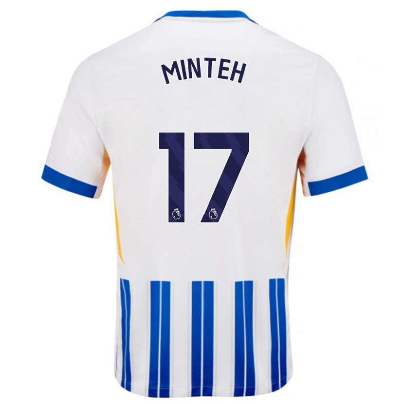 Danxen Enfant Maillot Yankuba Minteh #17 Blanc Bleu À Rayures Fines Tenues Domicile 2024/25 T-Shirt