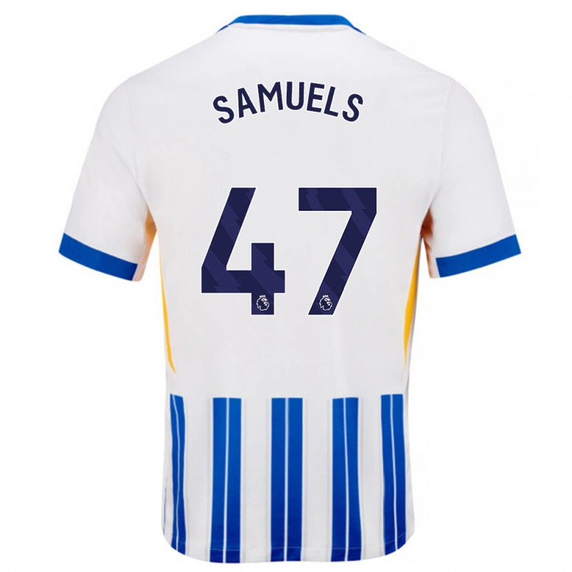 Danxen Enfant Maillot Imari Samuels #47 Blanc Bleu À Rayures Fines Tenues Domicile 2024/25 T-Shirt