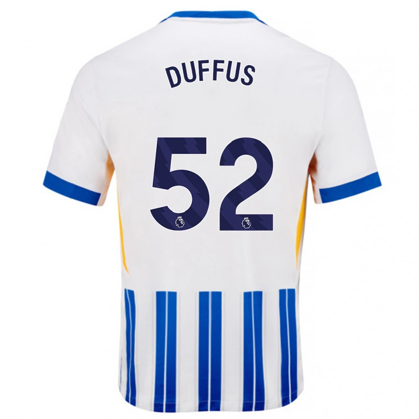 Danxen Enfant Maillot Josh Duffus #52 Blanc Bleu À Rayures Fines Tenues Domicile 2024/25 T-Shirt