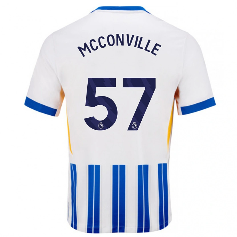 Danxen Enfant Maillot Ruairi Mcconville #57 Blanc Bleu À Rayures Fines Tenues Domicile 2024/25 T-Shirt