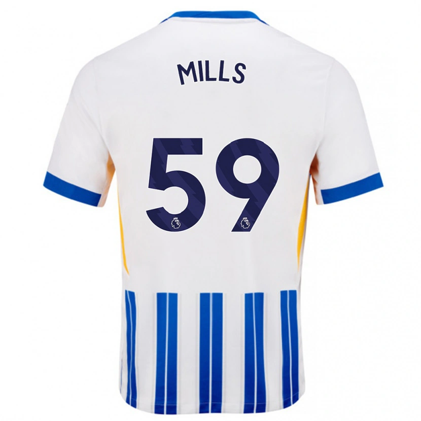 Danxen Enfant Maillot Harry Mills #59 Blanc Bleu À Rayures Fines Tenues Domicile 2024/25 T-Shirt