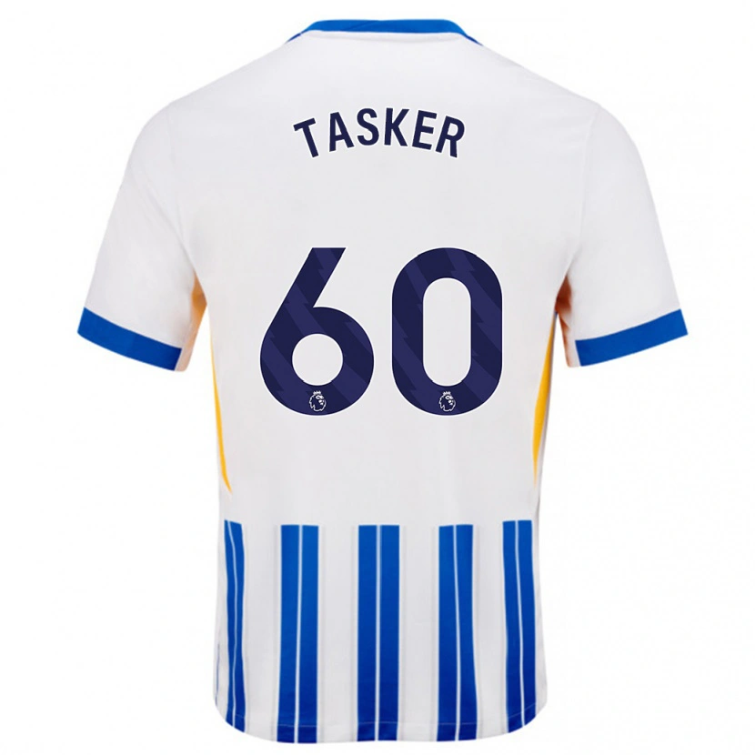 Danxen Enfant Maillot Charlie Tasker #60 Blanc Bleu À Rayures Fines Tenues Domicile 2024/25 T-Shirt