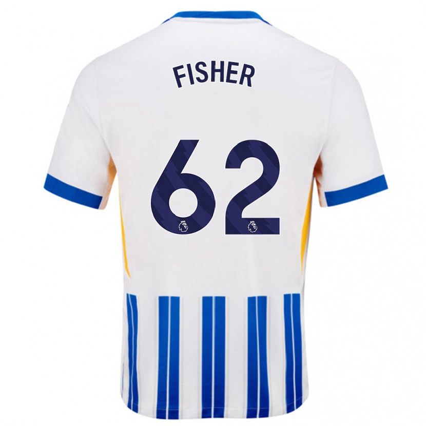 Danxen Enfant Maillot Hugo Fisher #62 Blanc Bleu À Rayures Fines Tenues Domicile 2024/25 T-Shirt