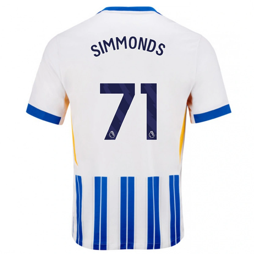 Danxen Enfant Maillot Freddie Simmonds #71 Blanc Bleu À Rayures Fines Tenues Domicile 2024/25 T-Shirt