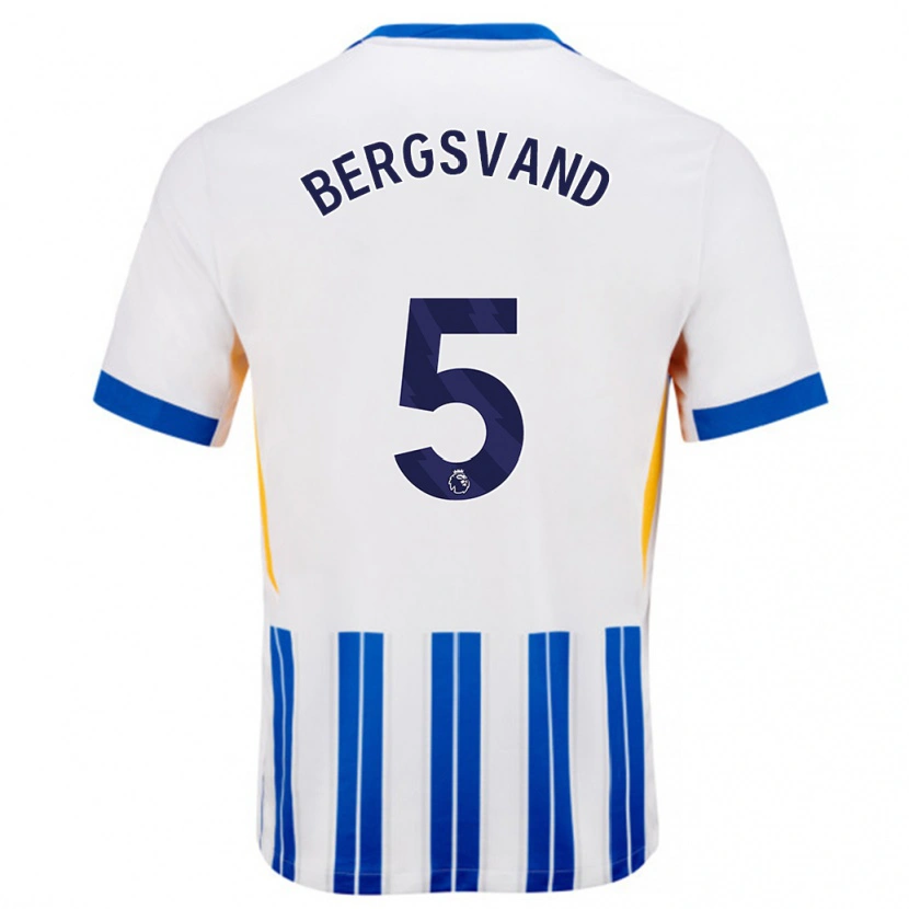 Danxen Enfant Maillot Guro Bergsvand #5 Blanc Bleu À Rayures Fines Tenues Domicile 2024/25 T-Shirt