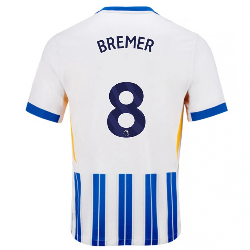 Danxen Enfant Maillot Pauline Bremer #8 Blanc Bleu À Rayures Fines Tenues Domicile 2024/25 T-Shirt