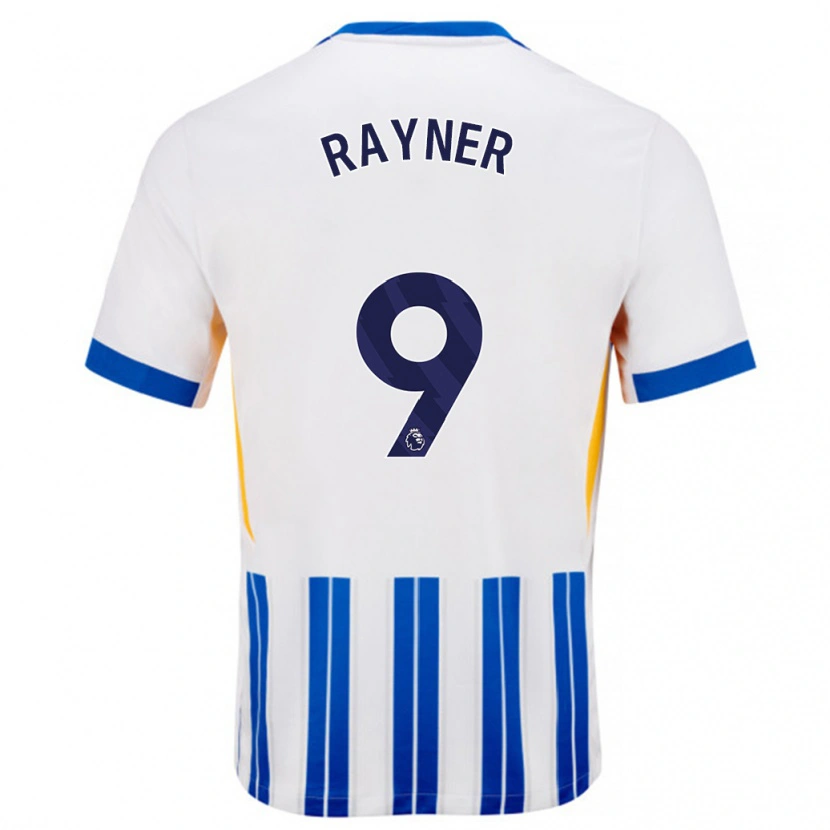 Danxen Enfant Maillot Rebecca Rayner #9 Blanc Bleu À Rayures Fines Tenues Domicile 2024/25 T-Shirt