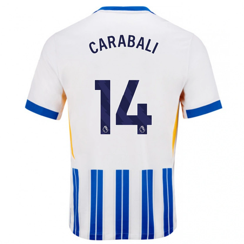 Danxen Enfant Maillot Jorelyn Carabalí #14 Blanc Bleu À Rayures Fines Tenues Domicile 2024/25 T-Shirt